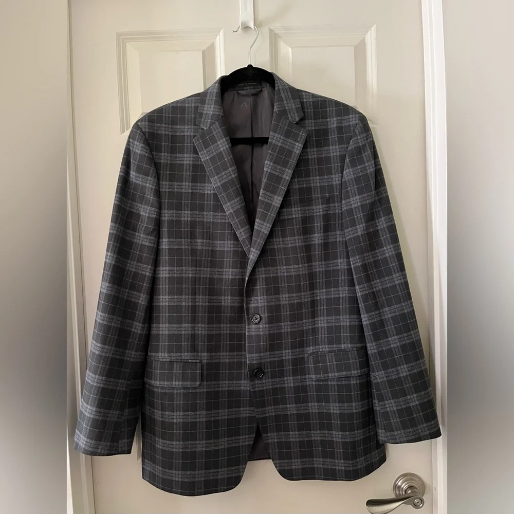 Men’s Black Label Ralph Lauren Blazer Suit Jacket Gray & Black plaid 42L